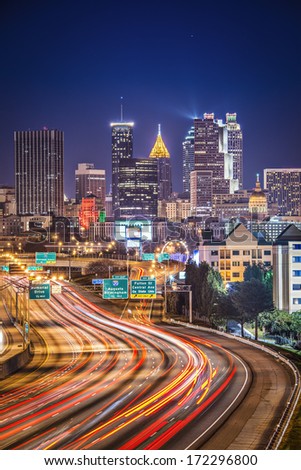 Atlanta, Georgia, USA highway and skyline.