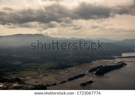 view of gulf islands from small plane, Vancouver Island, British Columbia, Canada