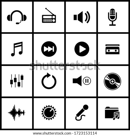 Music and sound icons. Black icons.