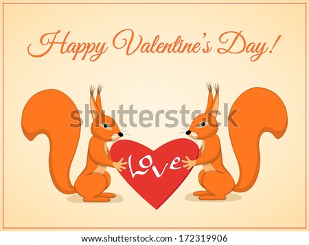 vector illustration valentine's card with cartoon squirrels - eps10