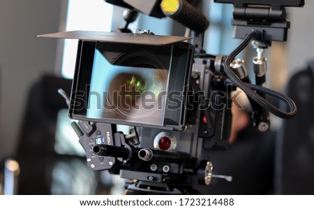 professional movie camera front view