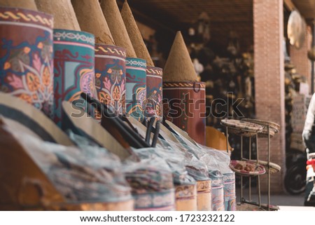 Photo taken on a market in marrakech with diferent tipes of spices and different types of food