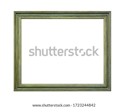 carved green wooden photo picture frame isolated on white background.