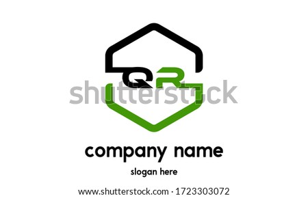initial letter logo qr green black hexagon shape