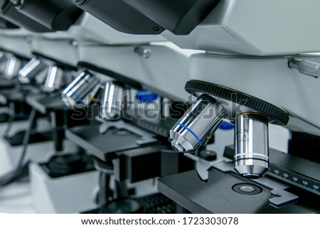 Close-up detail of microscope in laboratory