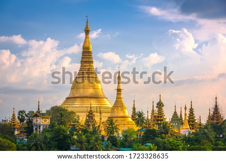 Yangon, Myanmar view of Shwedagon Pagoda at dusk. Royalty-Free Stock Photo #1723328635