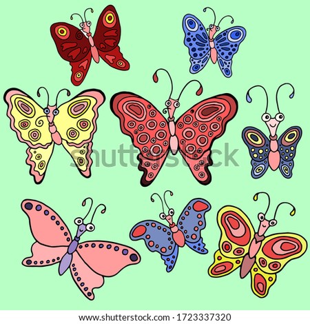 colored set vector collection of funny butterfly 
