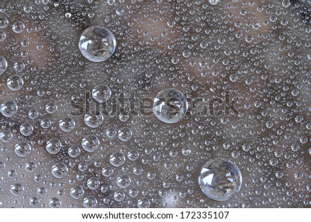 Clean water drops background on glass surface 