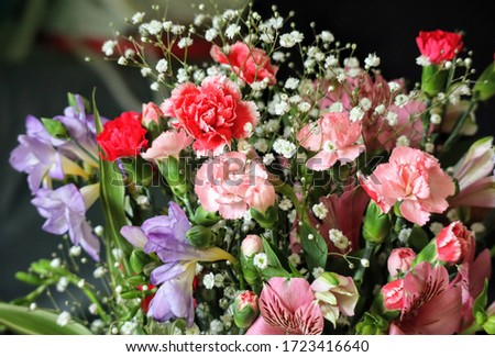 
Close-up of a vivid Japanese bouquet
