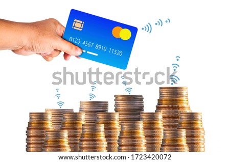 credit card in hand, isolated on wifi technology, security, prepaid, investment, financeIncreased investment system Interest