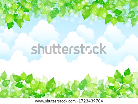 Background of fresh leaves and clouds