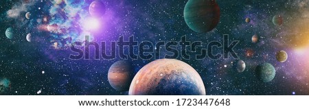 Panorama. Horizontal view for a glass panels . Template banner , Elements furnished by NASA . Royalty-Free Stock Photo #1723447648