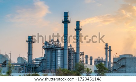 Gas turbine electrical power plant with in Twilight power for factory energy concept. Royalty-Free Stock Photo #1723451146