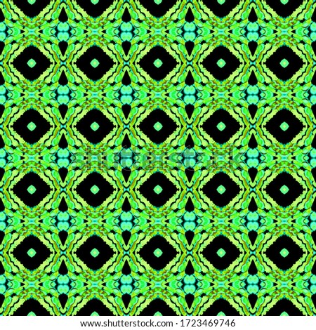 Mosaic Ethnic  Art. Teal, Green, Mint Woven. Talavera, Azulejos Motif. Spain, Islam, Arabic Seamless Pattern. Folklore Summer Watercolor. Graphic Embroidery.
