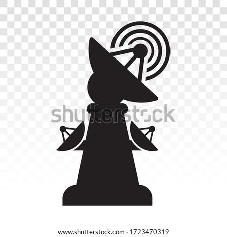 Large satellite dish antenna receiver and transmitter for television and radio transmission - flat vector icon on a transparent background
