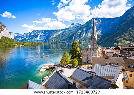 Beautiful view point of Hallstatt heritage village summer  in Austria   Royalty-Free Stock Photo #1723480729