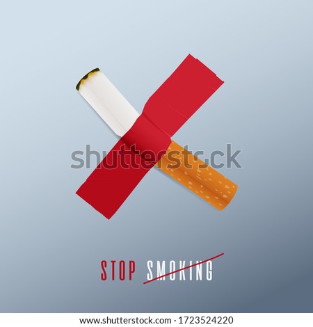 May 31st World No Tobacco Day concept design. No Smoking Day poster. Stop smoking sign for awareness infographic. Cigarette was duct-taped on the wall defines to stop smoking. Poster or Banner Vector 