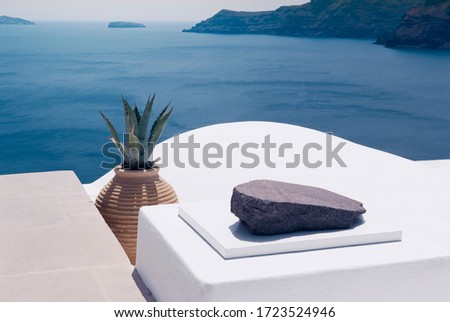 White Architecture On Santorini Island, Greece. Beautiful Landscape With Sea View