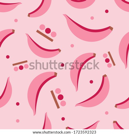 Colored seamless pattern. Summer vector background with bananas on a pink background. For design of fabrics, packaging and wallpapers.
