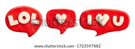 Clay putty, handmade plasticine emojis badge stickers set. Putty social media emoji pack. Royalty-Free Stock Photo #1723597882