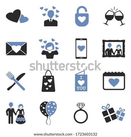 Valentines Day Icons. Two Tone Flat Design. Vector Illustration.