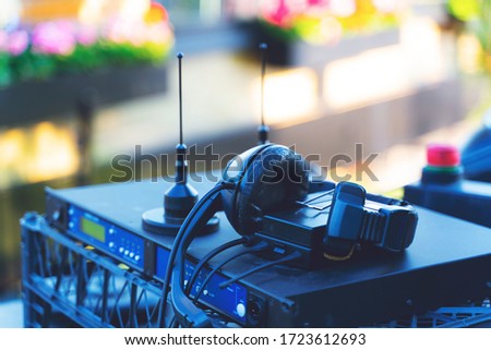 Professional recording and headphone. Broadcasting TV equipment