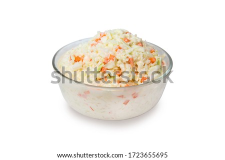 Coleslaw salad in glass bowl on white background, isolated, clipping path included Royalty-Free Stock Photo #1723655695