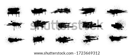 Collection of black paint. Spray Paint Elements, Vector brush stroke, Black splashes set, Black grunge with frame, Dirty artistic design elements, ink brush strokes, boxes, lines, frames for text. Royalty-Free Stock Photo #1723669312