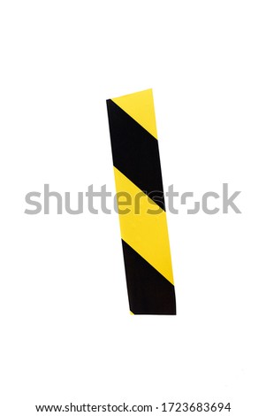 Letter I from yellow and black warning tape isolated on white background. Caution lines. Danger and risk sticky tape. Police stripe line. Industrial protection