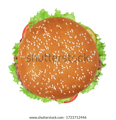 burger isolated on white background. Top view.