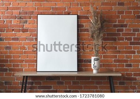 mock up poster or canvas, real loft interior arrangement photograph