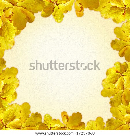 Autumn frame of oak leaves, paper background