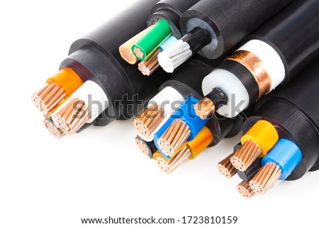 A large group of copper wires on a white background Royalty-Free Stock Photo #1723810159
