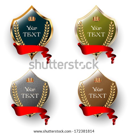 Set of royal labels with red ribbons on white background