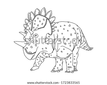 Stylized herbivore dinosaur coloring page on an isolated white background. Anitstress and development for children and adults. Zentangle style triceratops . Print on fabric . Vector stock illustration