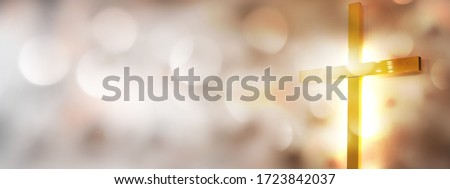 Abstract christian cross in church on clean background and bokeh. Royalty-Free Stock Photo #1723842037