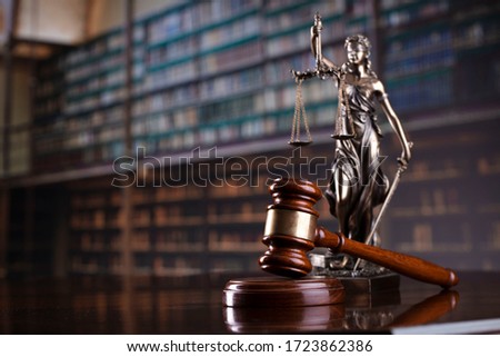 Judge's gavel on library background. Law and justice concept. Royalty-Free Stock Photo #1723862386