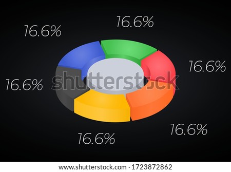 Vector 3d donut  chart infographic. Business progress infographics concept with 6 options, parts, steps, processes. Layered performance graph presentation. Circle diagram.
