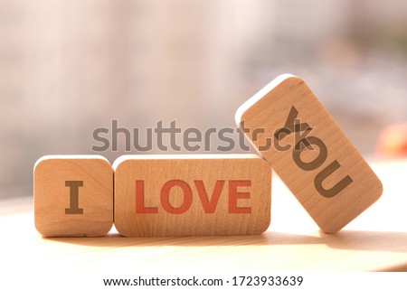 Close-up. Copy space. Concept eco. Wooden cubes with the inscription I love you