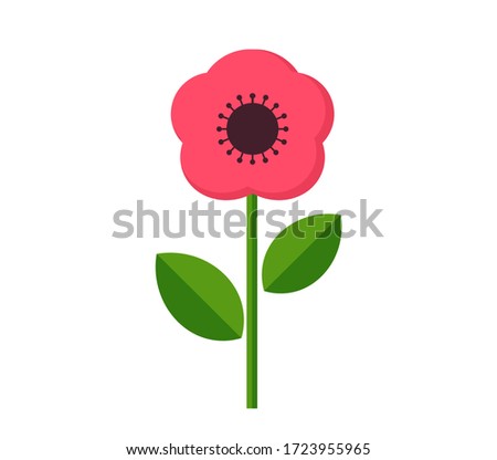 Pink flower icon, flat design. Vector illustration.