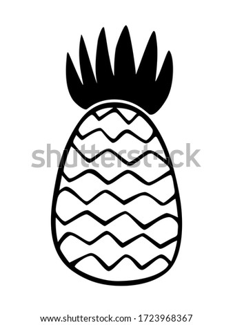 Hand drawn black outline decorative pineapple vector illustration isolated on a white background. Doodle ananas concept.