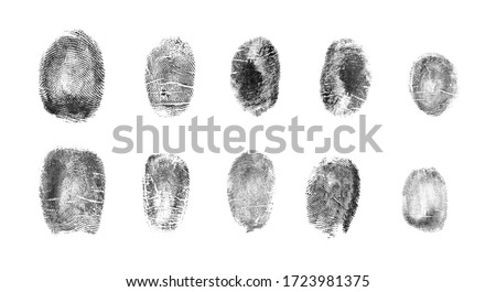 Set of different fingerprints on white background, top view  Royalty-Free Stock Photo #1723981375
