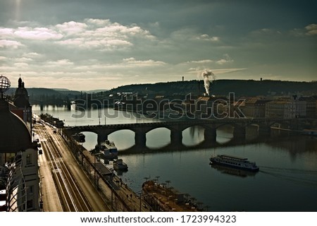 Cityscape of Prague: panoramic view of the Vltava River (Czech Republic, Europe)