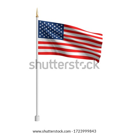 Realistic American Flag. Waving flag of the USA. 3D advertising textile vector flags. Template for products, advertizing, web banners, leaflets, certificates and postcards. Vector illustration