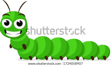 A green caterpillar is smiling on white background. Character