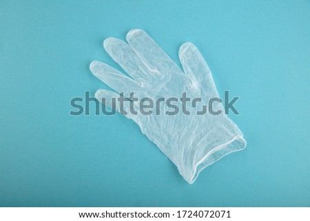 Hand hygiene, white rubber gloves. Virus protection. Concept of medicine health care. Safety and cleaning.