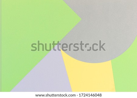 Abstract colored paper texture background. Minimal geometric shapes and lines in pastel green, light blue, yellow colors