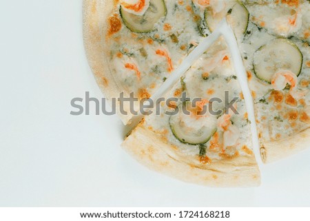 Pizza with shrimp on a white background
