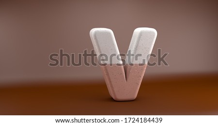 3d render alphabet. White and brown marble. stone texture. letter V
