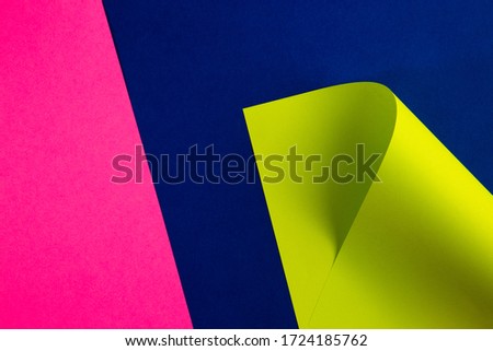Vibrant pink, deep blue and toxic green colors paper abstract geometric trendy background design. Analog electronic rave poster vibe.
